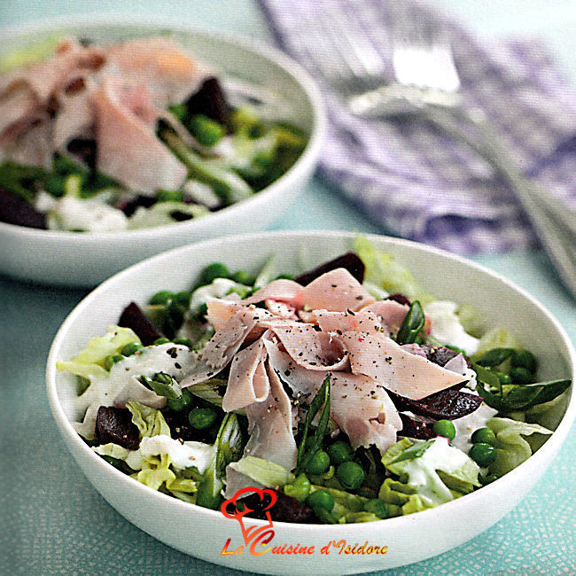 Salade de betterave aux petits pois et jambon